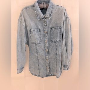 Blank NYC Light Blue Washed Cinched Waist waist jacket/shacket